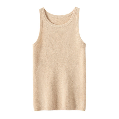 秋冬新款100%纯山羊绒修身圆领抽条吊带针织背心打底羊绒衫女