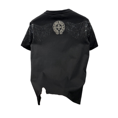 欧洲站夏季新款欧货潮流个性烫钻印花克罗翅膀男圆领短袖T恤修身