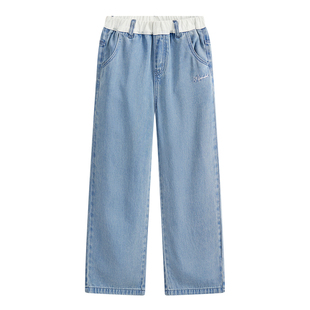 爱法贝2026春夏新款女童高腰宽松裤子浅色薄款长裤儿童直筒牛仔裤