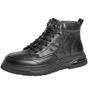 百丽男鞋加绒高帮板鞋冬新商场同款保暖马丁靴短靴8PG01DD4