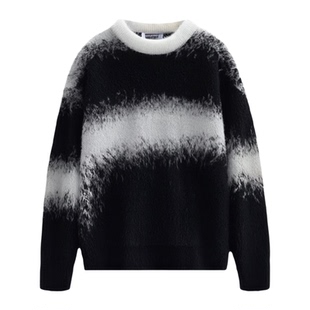 oversize美式复古撞色慵懒风毛衣男套装秋冬季宽松针织衫加厚外套