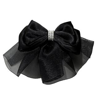 半扎马尾弹簧发夹子头饰头发卡女横夹蝴蝶结仿珍珠黑色后脑勺可爱