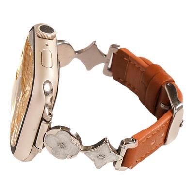 适用苹果手表Applewatch s10四叶花11皮质表带iwatch ultra2/3运动S9智能8小众7创意6高级5女生春夏表链