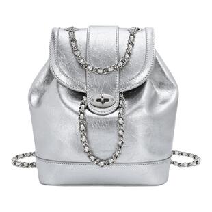 CASSILE卡思乐双肩包女2026新款高级感链条时尚书包女生银色背包