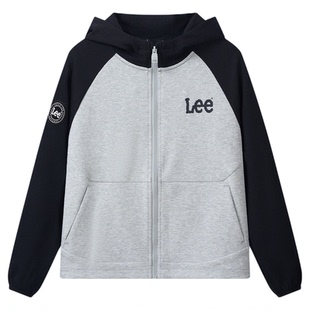 Lee kids儿童连帽卫衣男女中大童学院风拼接长袖上衣潮流百搭舒适