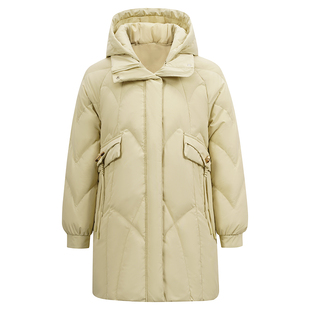 雪中飞羽绒服女中长款连帽2025冬季新款宽松A字阔版保暖红色外套