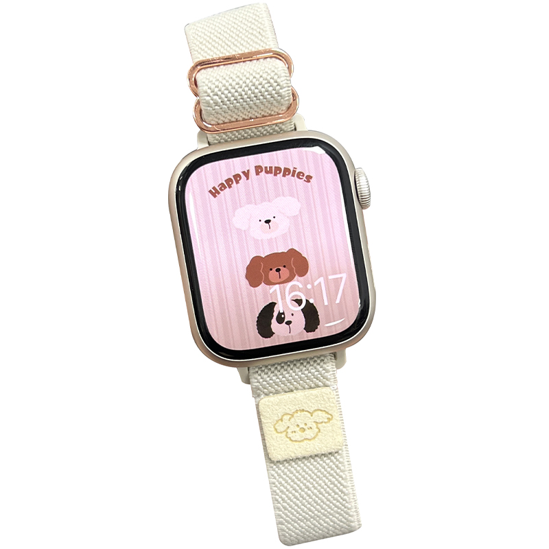 适用苹果手表iWatch9表带细款尼龙弹力编织applewatch8透气可爱女