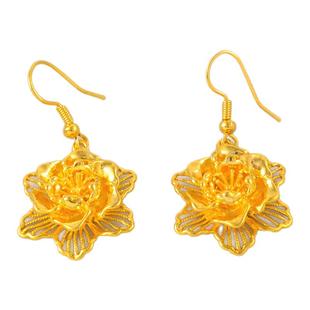 母亲节送妈妈礼盒装大花耳钩百合花耳钉镀24K金色仿真黄金耳环女