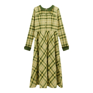 SLY 春季优雅复古风格纹收腰衬衫连衣裙女C38GAL33-2880