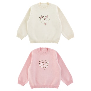 幼悠女童浪漫唯美立体手工钩花甜美保暖毛衣2025冬季花边收束上衣