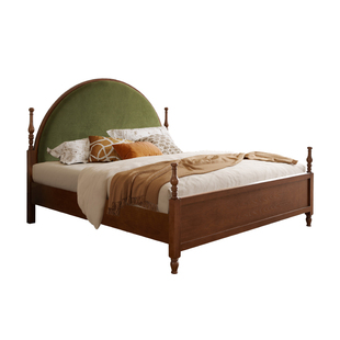 大司马 法式中古风1米8白蜡木小户型省空间全实木主卧双人床婚床