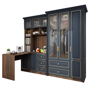 儿童实木书桌书柜衣柜一体组合定制带玻璃门储物柜学生书橱文件柜