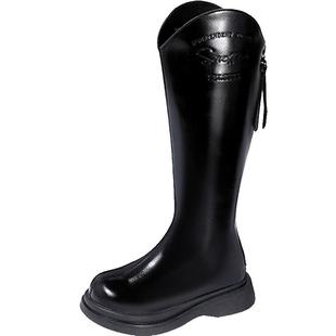 斯纳菲女童靴子儿童长筒靴2025秋冬新款小公主百搭软底马丁靴加绒