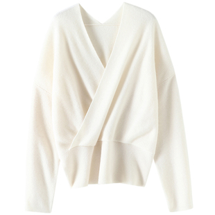 慵懒而从容 淡定而随性秋冬气质V领开胸纯山羊绒衫毛衣女针织衫