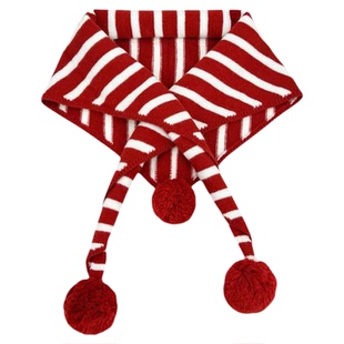 贺峻霖同款红白条纹毛球三角巾甜美可爱新年圣诞保暖披肩围脖配饰