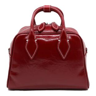 【光夏GASO】真皮波士顿枕头包女斜挎包宽肩带手提单肩包酒红色包