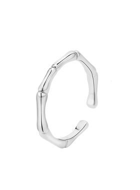 新银季设计款竹节造型s925纯银开口戒指女简约可调节指环通勤百搭