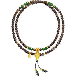 周六福黄金5D硬金和田碧玉谛听佛串金镶玉手串九华山系列新年礼物