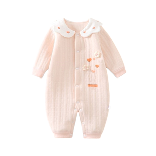 婴儿春装连体衣外出服新生儿夹棉衣服春秋外穿女宝宝纯棉哈衣秋冬