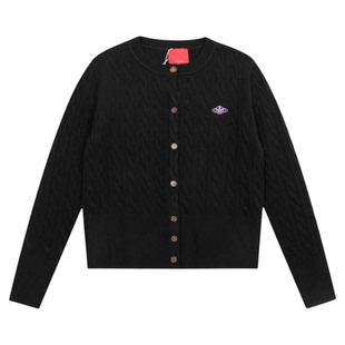 vivi puoowd土星刺绣春秋款圆领针织麻花开衫韩版显瘦百搭毛衣