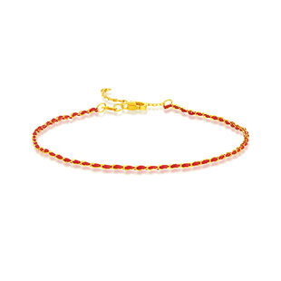 赛菲尔黄金手链女5G足金幸韵美好红绳古巴链本命年送女友新年礼物