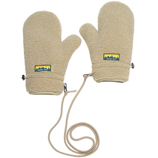 GUUKA机能风浅杏防寒手套保暖冬季男 立体刺绣加绒加厚骑行手套女