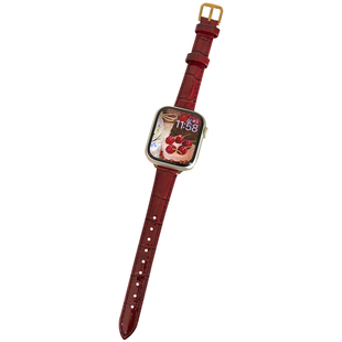 康康的复古酒红色车厘子显白竹节纹适用iwatch11se10苹果手表表带