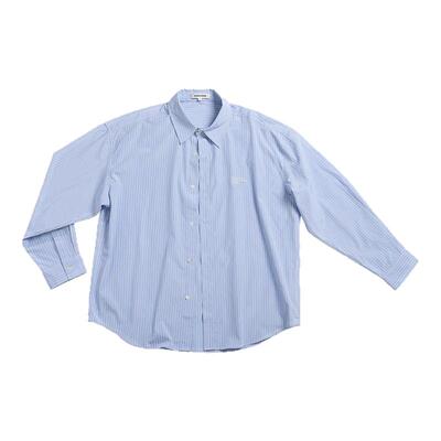CLIMAX VISION经典蓝白色织条纹字母刺绣慵懒风宽松廓形长袖衬衫