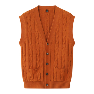意式绅士老钱 7针立体绞花 复古羊毛毛织背心男马甲坎肩针织开衫