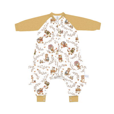 721星球婴幼儿睡袋秋冬竹棉纱布儿童长袖分腿夹棉防踢被四季通用