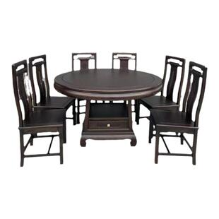 胡桃色红木菠萝格圆形餐桌配1.2米1.3米配6椅新中式印尼金花梨木