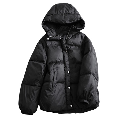 纯色宽松加厚保暖连帽外套女棉衣