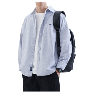 hansca 条纹衬衫男高级感2025春秋季日系cityboy纯棉蓝色衬衣外套