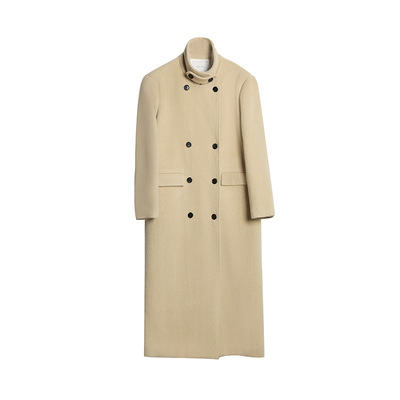 洛边羊毛中长款双排扣外套大衣