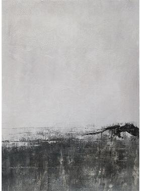 黑白灰侘寂风简约现代手绘油画