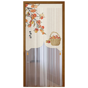 新中式禅意卧室客厅门帘古风竹节纱通风防蚊纱帘免打孔厨房遮挡帘