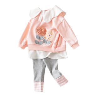 女童装春装女宝宝卫衣两件套装纯棉春季洋气婴儿可爱外出衣服1岁2