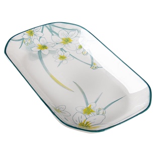 盘子家用菜盘2026新款陶瓷12英寸鱼盘釉下彩水仙花方形陶瓷盘餐具