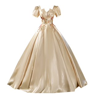 新款香槟色高端生日宴会晚礼服钢琴独唱成人主持艺考蓬蓬裙演出服