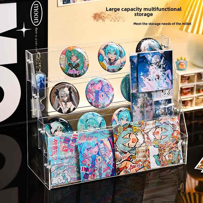 吧唧展示架阶梯亚克力谷子收纳盒色纸手账卡片卡牌周边徽章置物架