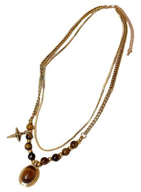 美拉德虎眼石多层串珠吊坠项链