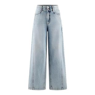 A21女装高腰宽松直筒牛仔裤阔腿拖地裤2025新款薄款休闲百搭长裤