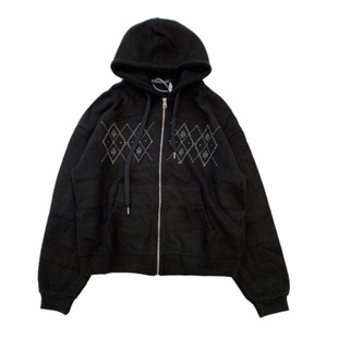 韩国小众Poly金秋天同款铆钉菱形连帽抽绳拉链外套毛呢外套上衣女