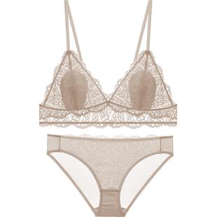 宝诗嫣法式蝉翼三角杯内衣女性感超薄款大胸显小无钢圈文胸罩套装