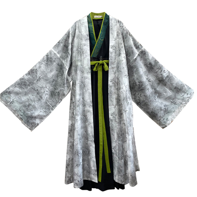 十里七巷 卿竹晋制汉服直裾大袖衫套装改良魏晋风对襟