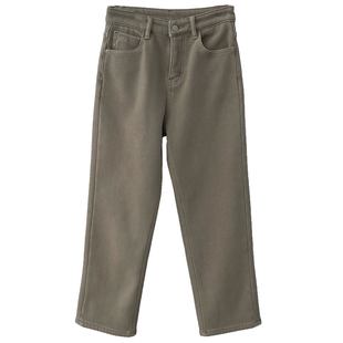 高腰显瘦加厚加绒法棍裤直筒牛仔裤女冬季裤子九分裤宽松烟管裤冬