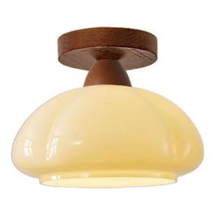 新款中古风走廊过道玄关实木单个小吸顶灯复古楼梯阳台衣帽间吸灯