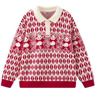 【新年系列】MQD童装男童毛衣针织衫25冬新款儿童红色国风拜年服