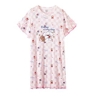 千线艺【轻柔优可丝】女童睡裙喇叭袖公主风睡衣夏透气儿童睡衣裙