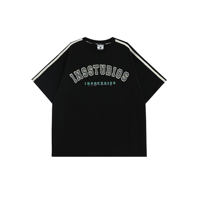 INSstudios拱形LOGO酒红色短袖